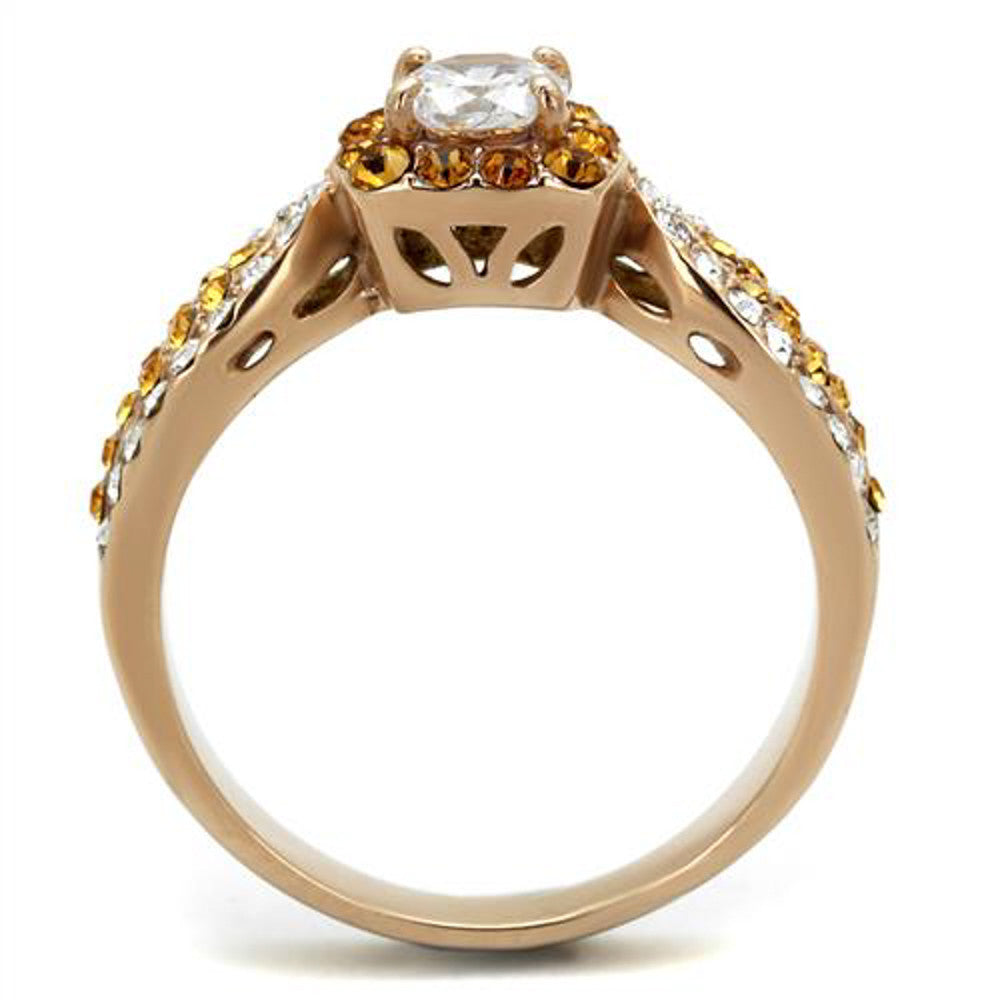 ARTK2250 Stainless Steel 1.45 Clear & Topaz Cz Rose Gold Engagement Ring Womens Size 5-10
